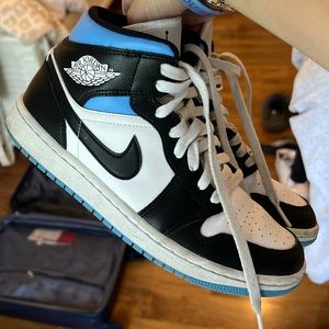 White and blue high top dunks